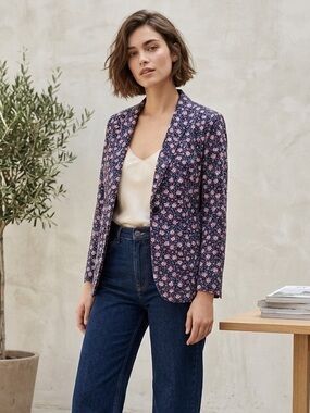 LC Lauren Conrad Navy Blazer with Pink Floral Patterning
